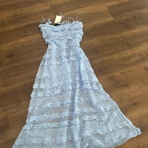 Zara Light Blue Strapless Lace Dress